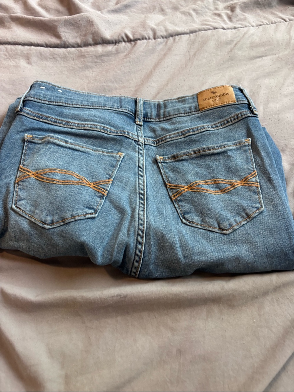 abercrombie kids Light Blue Straight Leg Jeans with Contrast Pocket Stitch